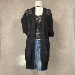 Unbranded Womens Open Knit Long Line Cardigan Size L Goth Punk Festival Grunge